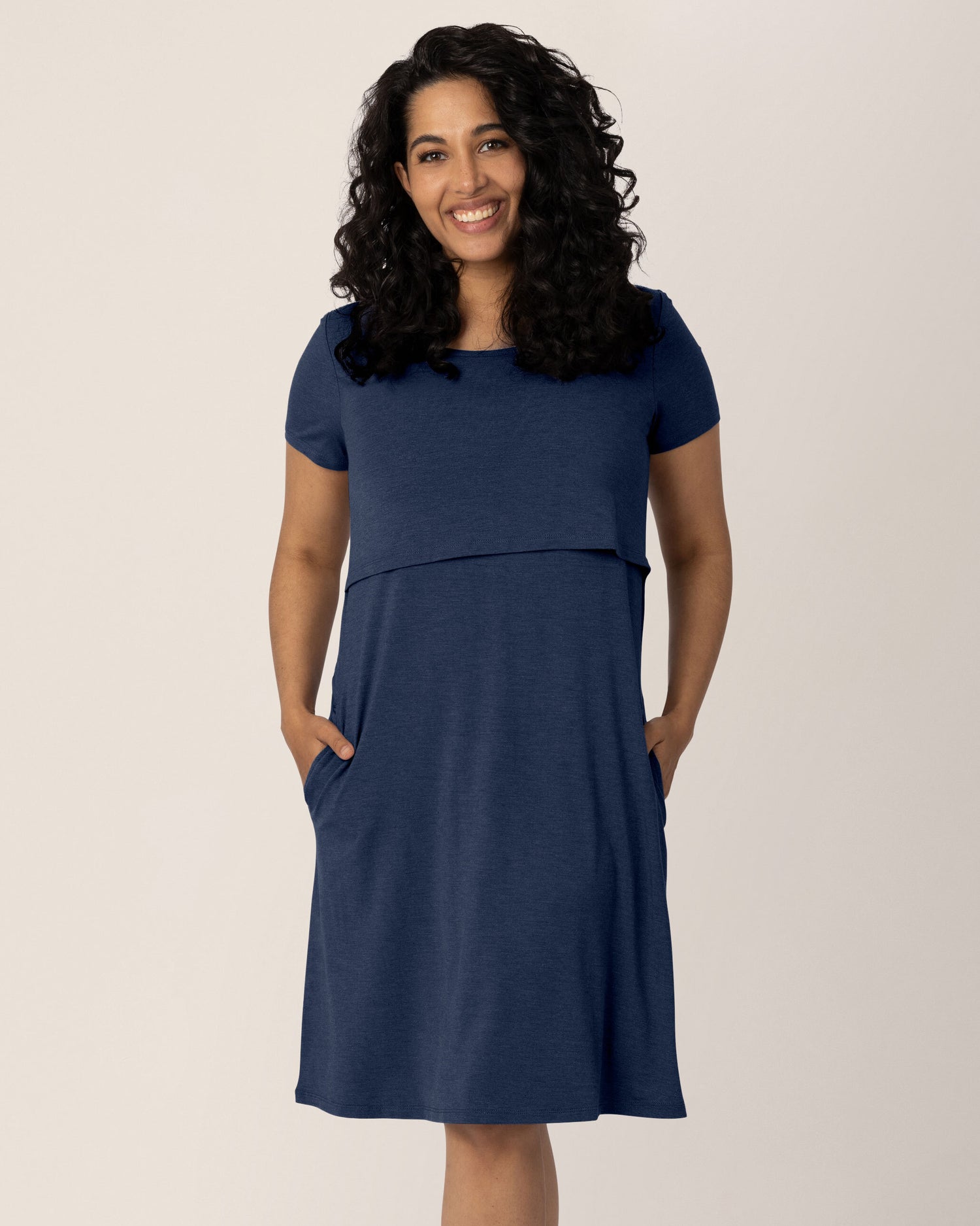 Eleanora Bamboo Maternity & Nursing Dress | Navy Heather S Eleanora Bamboo Maternity & Nursing Dress | Navy Heather S