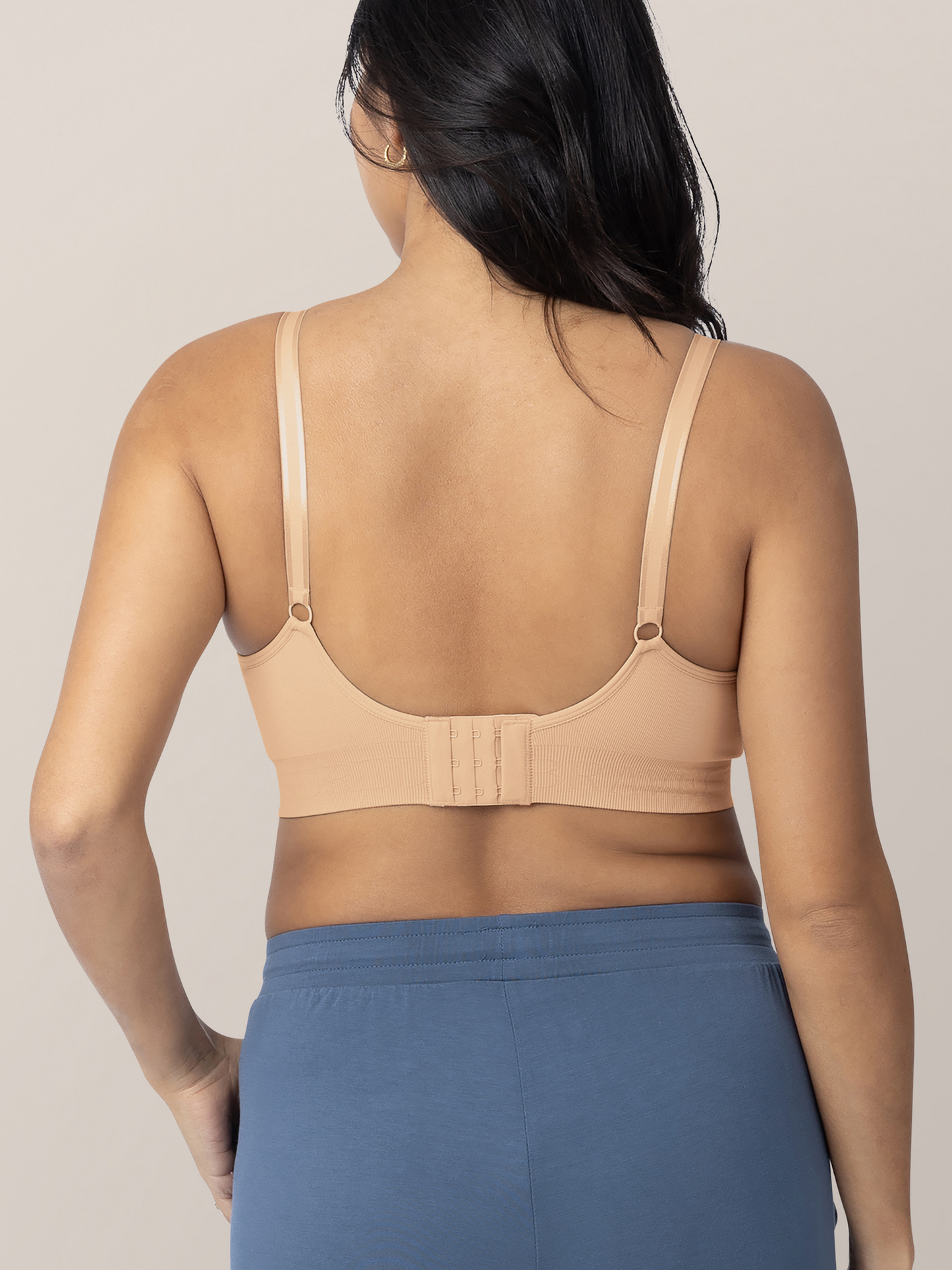 Back view of a model wearing the Simply Sublime® Nursing Bra in Beige