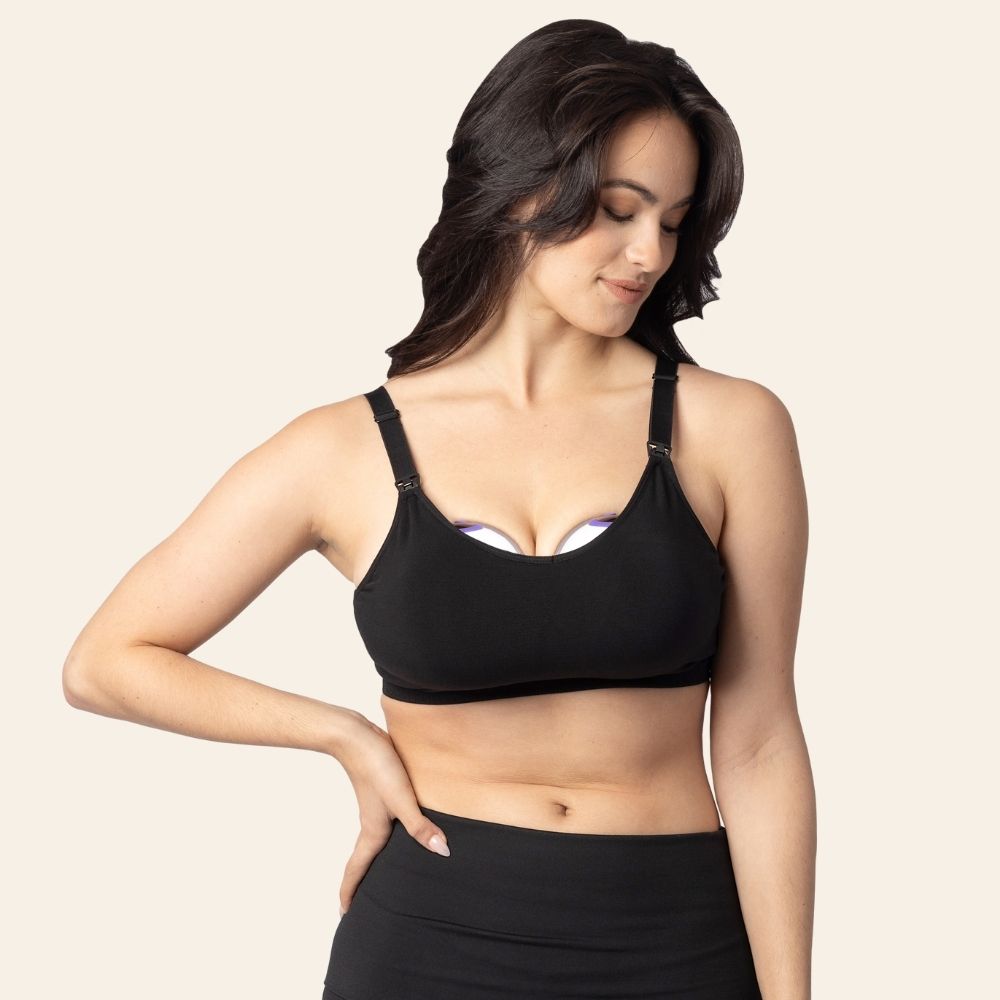 Model wearing the Kindred Bravely for Lansinoh Nursing & Wearable Pumping Bra