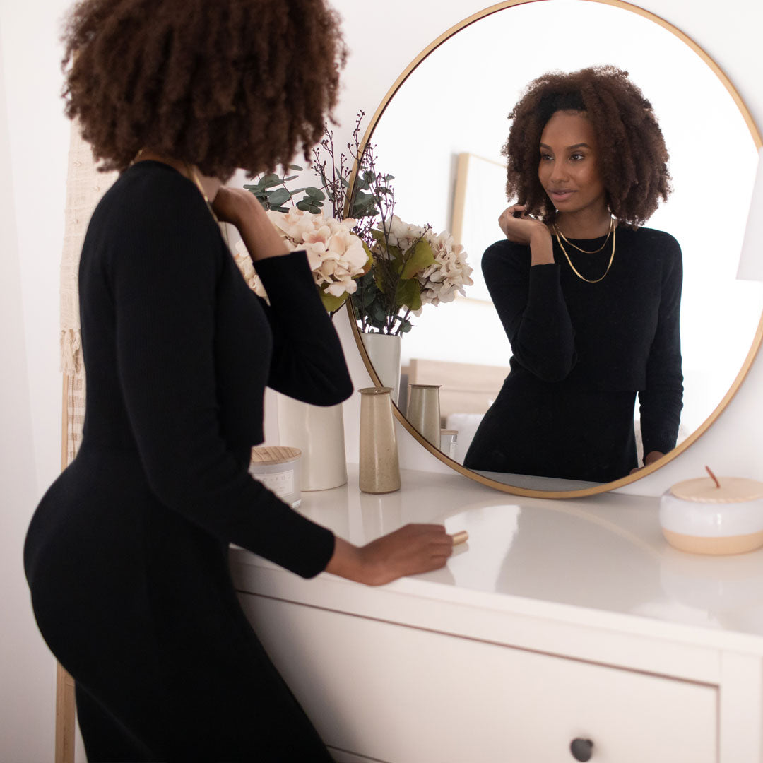 2-in-1 Nursing & Maternity Knit Midi Dress | Black-Bottoms & Dresses-Kindred Bravely
