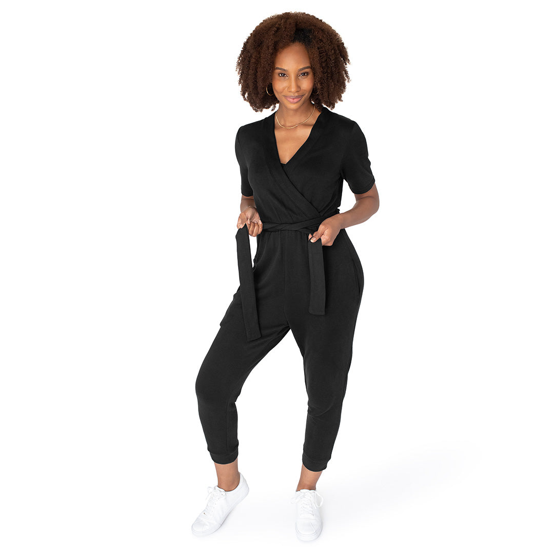 Around the Clock Nursing Jumpsuit | Black-Bottoms & Dresses-Kindred Bravely