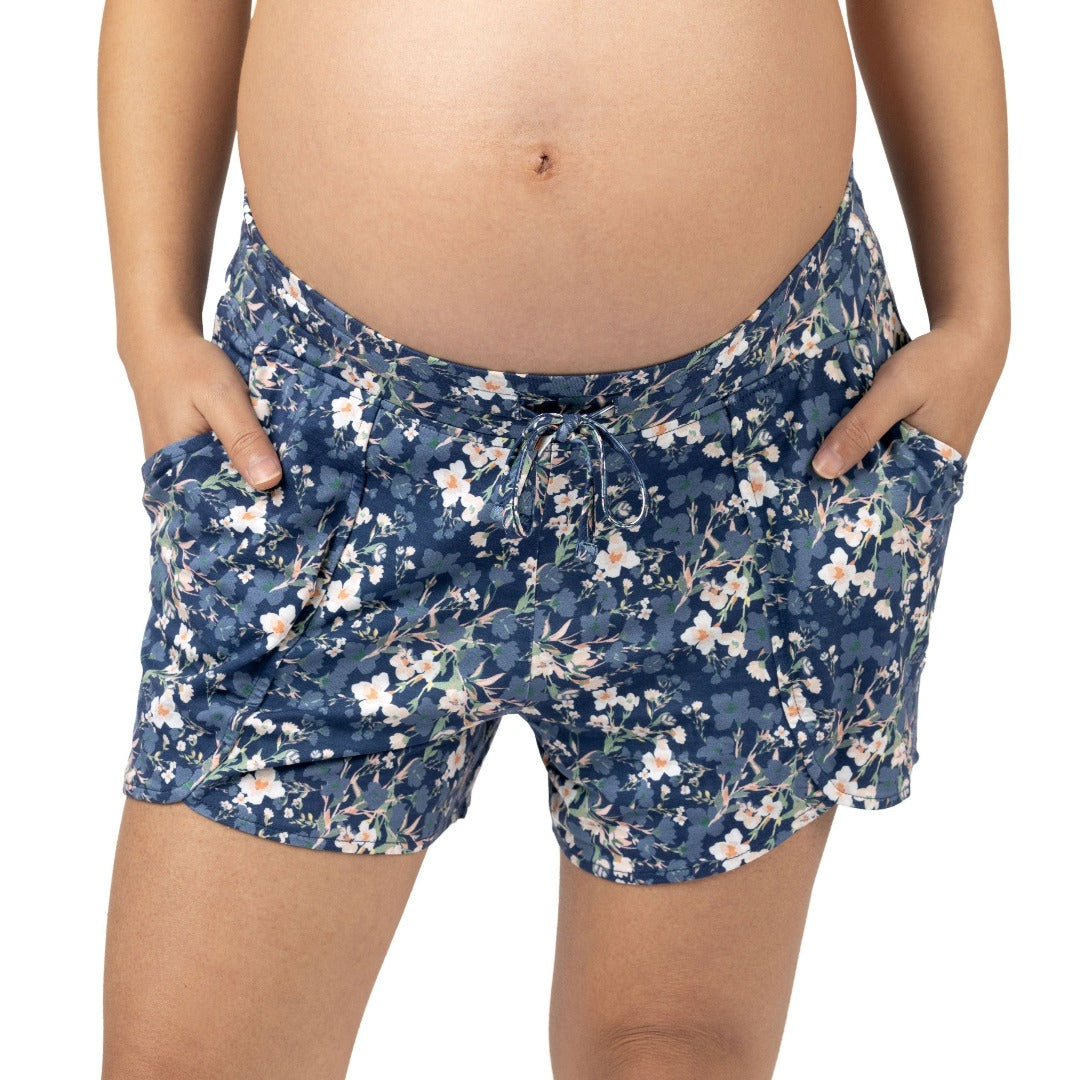 Bamboo Maternity & Postpartum Lounge Shorts | Blue Floral-Bottoms & Dresses-Kindred Bravely