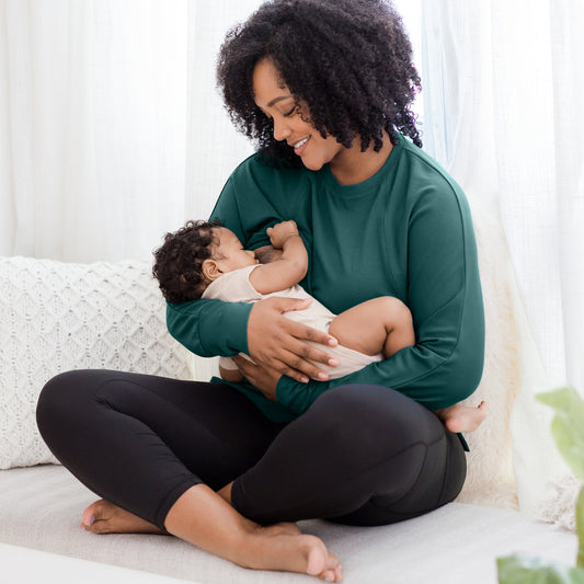 Bamboo Nursing & Maternity Crew Pullover | Evergreen-Tops-Kindred Bravely @model_info:Rashé is wearing a Large.