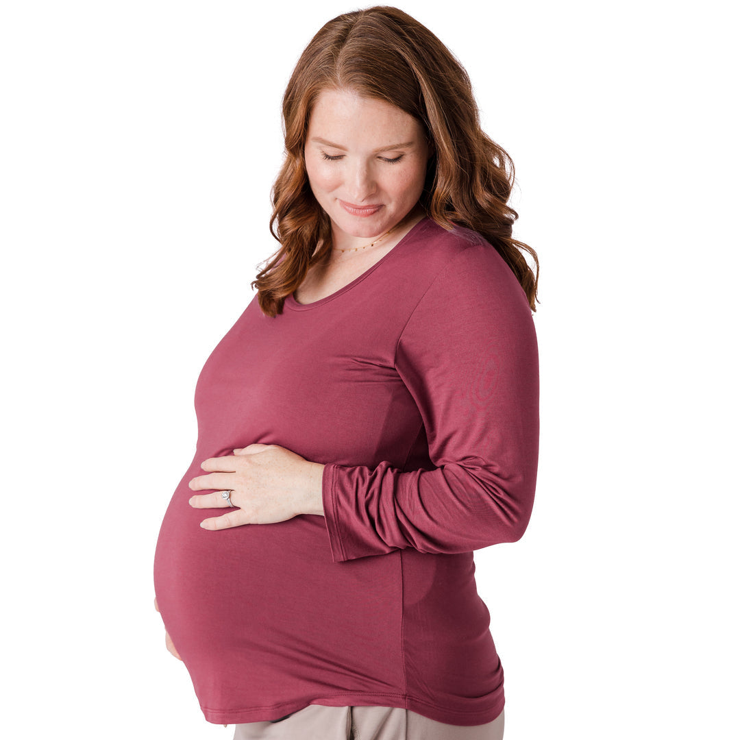Bamboo Nursing & Maternity Long Sleeve T-shirt | Maroon-Tops-Kindred Bravely