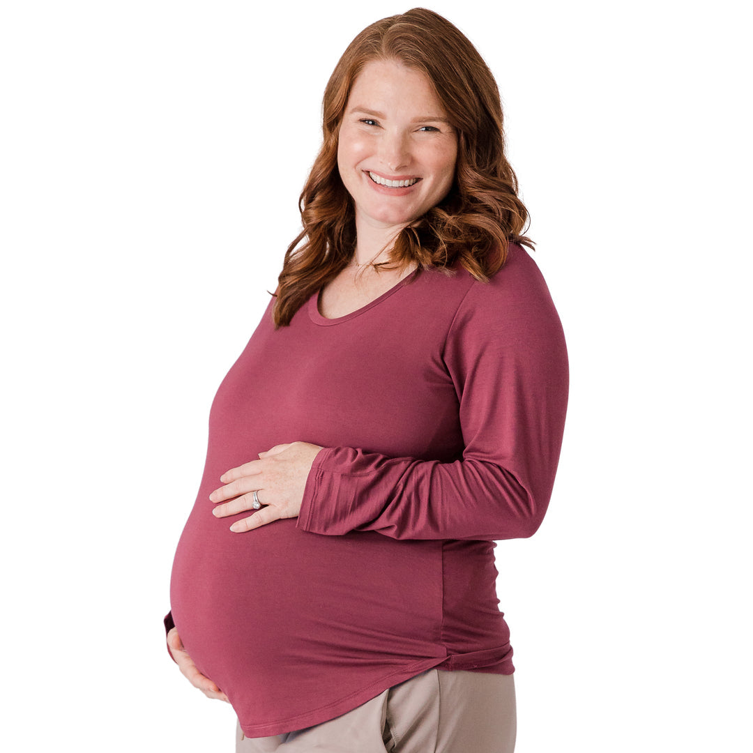 Bamboo Nursing & Maternity Long Sleeve T-shirt | Maroon-Tops-Kindred Bravely