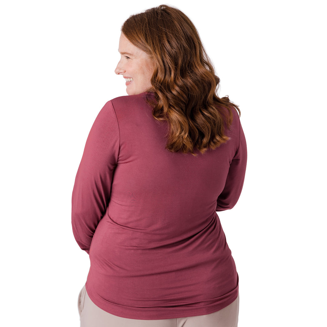 Bamboo Nursing & Maternity Long Sleeve T-shirt | Maroon-Tops-Kindred Bravely