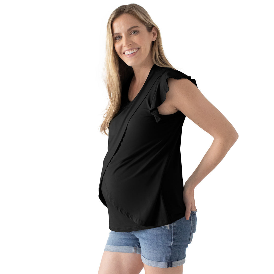 Bamboo Nursing & Maternity Tulip Hem Top | Black-Tops-Kindred Bravely