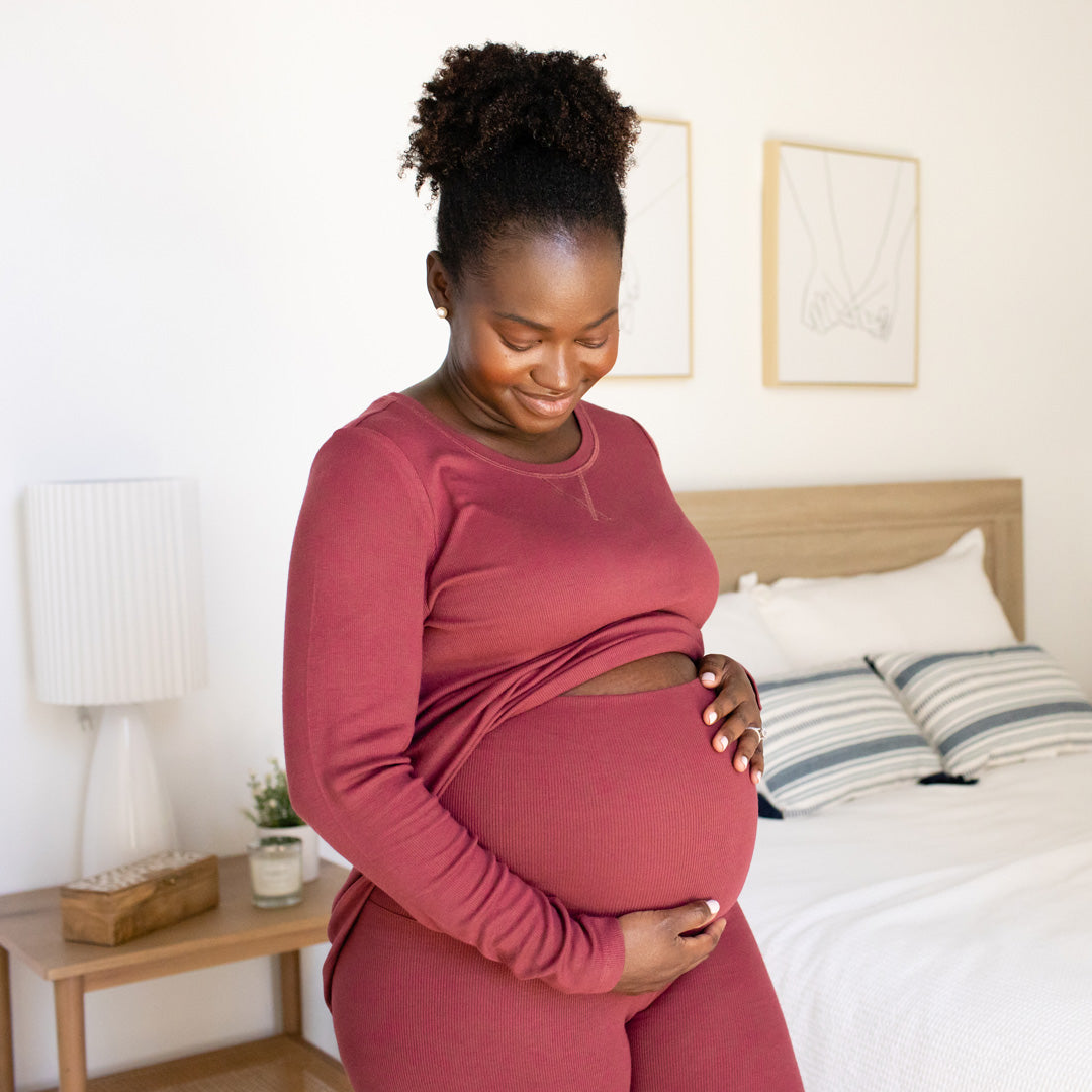 Bella Ribbed Maternity Pajama Set | Maroon-Pajamas-Kindred Bravely