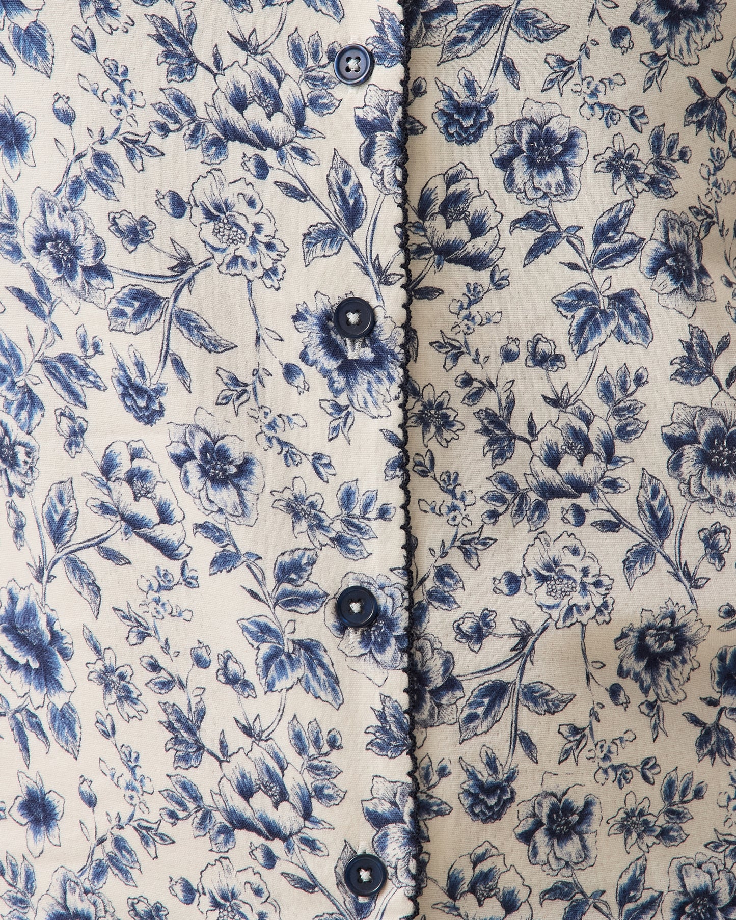 Close up of buttons of Cotton Bamboo Pajama Set in Navy Toile