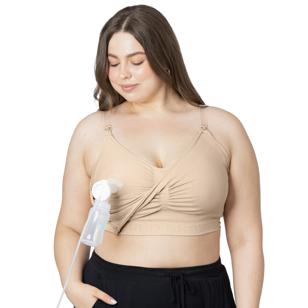 Convertible Sublime® Hands-Free Pumping & Nursing Bra | Beige-Bras-Kindred Bravely