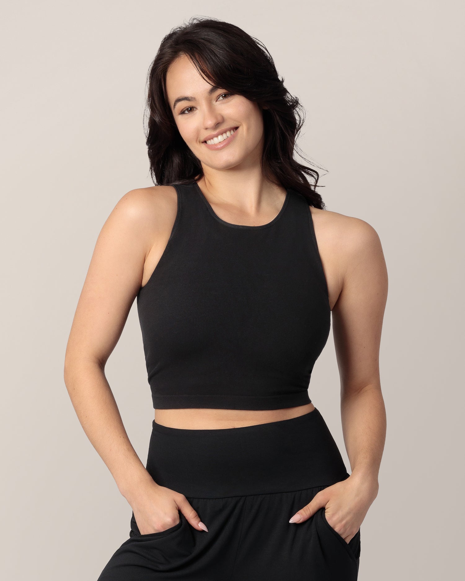 Sublime® Bamboo Maternity Nursing Longline Bra Top Black