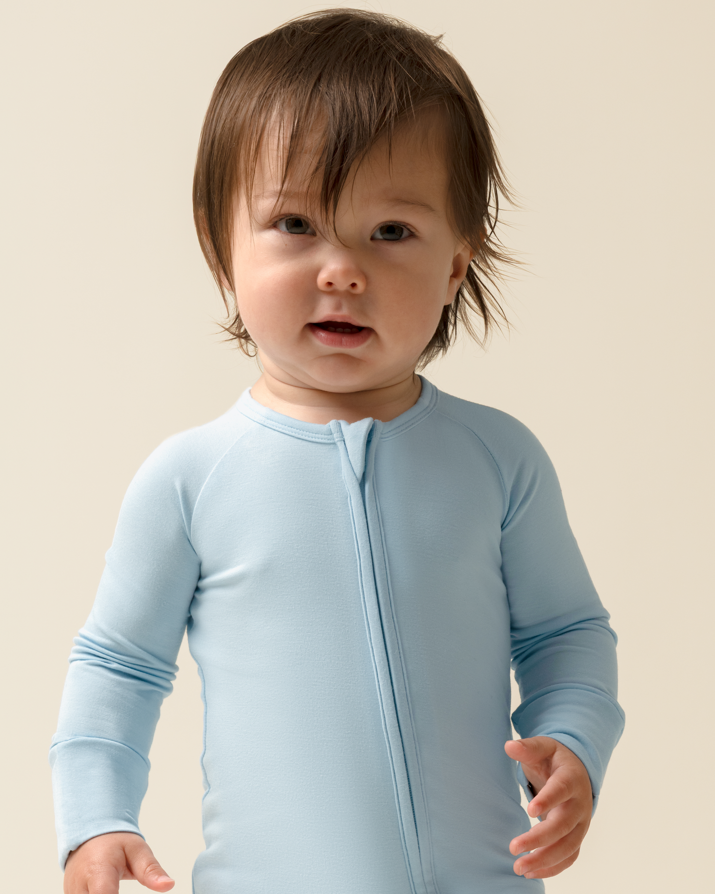 Child wearing Bamboo Baby Pajamas in French Blue