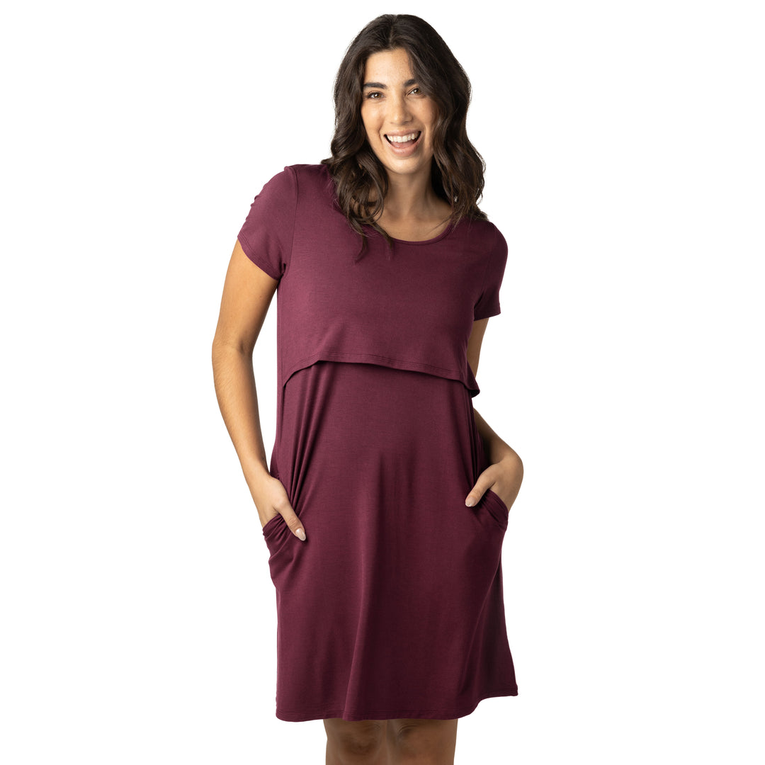 Eleanora Bamboo Maternity & Nursing Lounge Dress | Heathered Fig