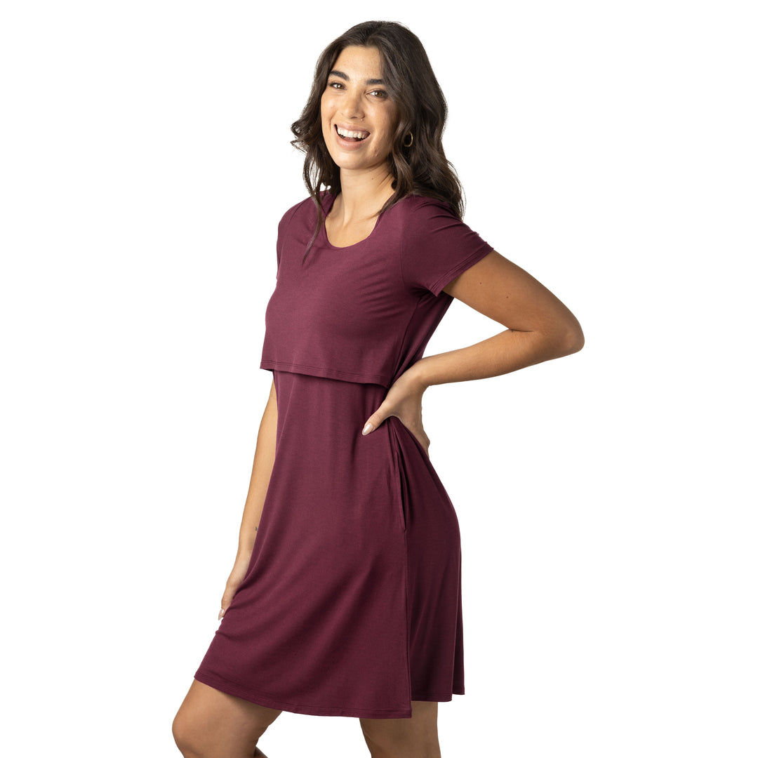 Eleanora Bamboo Maternity & Nursing Lounge Dress | Heathered Fig
