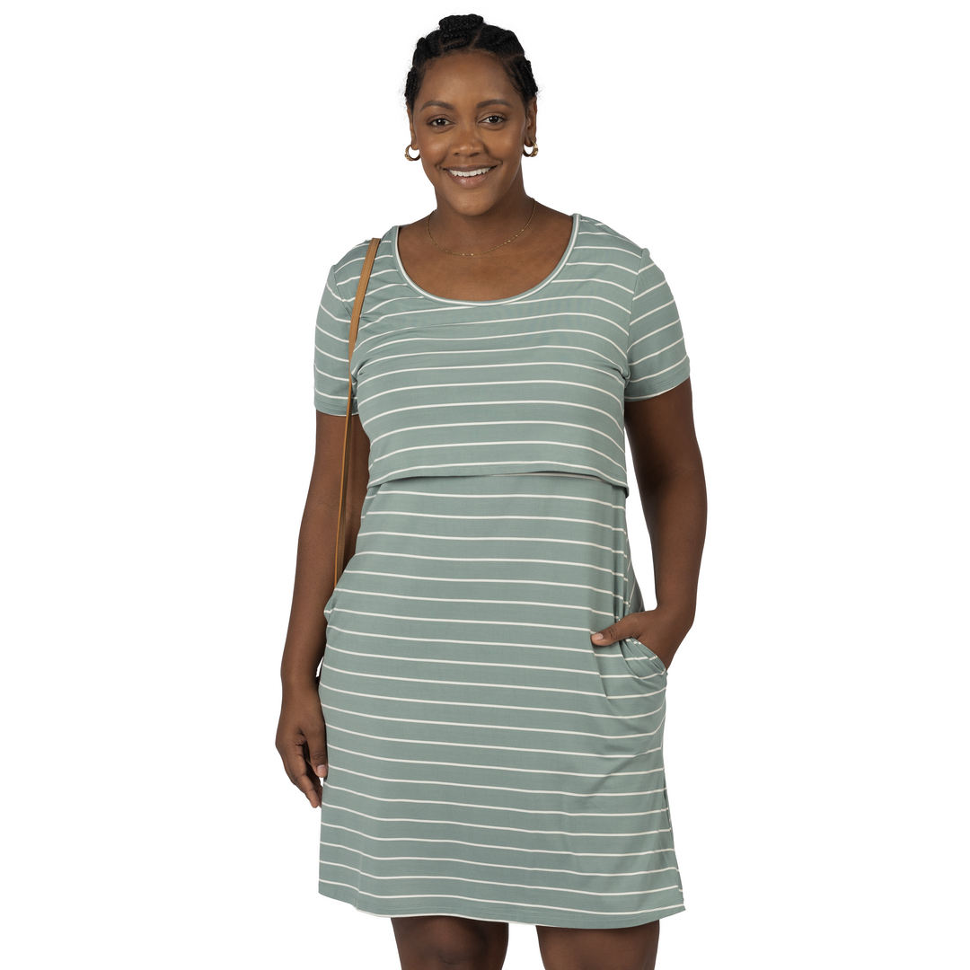 Eleanora Bamboo Maternity & Nursing Lounge Dress | Cactus Stripe-Bottoms & Dresses-Kindred Bravely