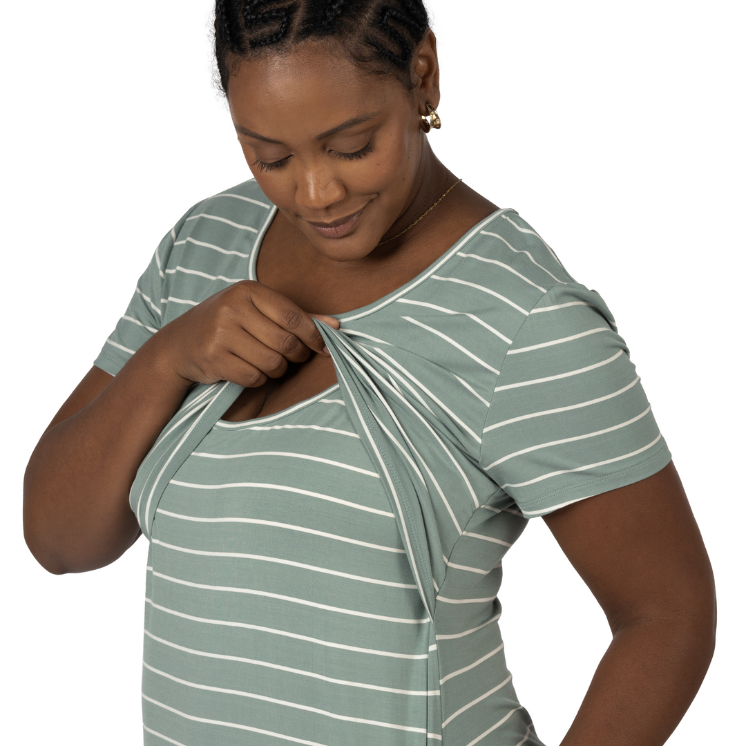 Eleanora Bamboo Maternity & Nursing Lounge Dress | Cactus Stripe-Bottoms & Dresses-Kindred Bravely