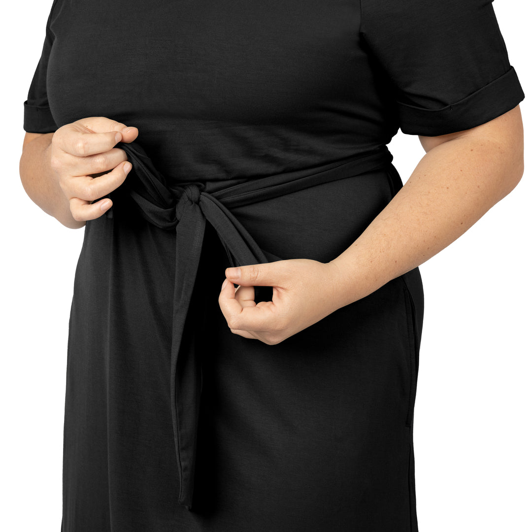 Elena Nursing & Maternity Tie Dress | Black-Bottoms & Dresses-Kindred Bravely