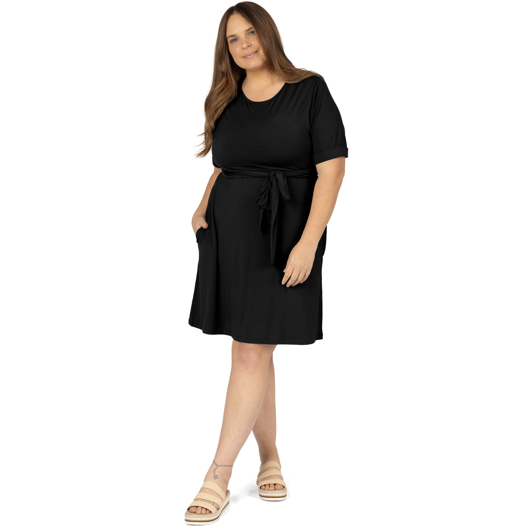 Elena Nursing & Maternity Tie Dress | Black-Bottoms & Dresses-Kindred Bravely