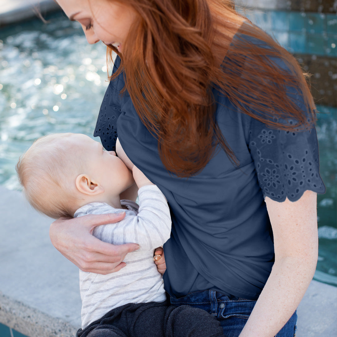 Everyday Eyelet Nursing & Maternity T-shirt | Navy-Tops-Kindred Bravely
