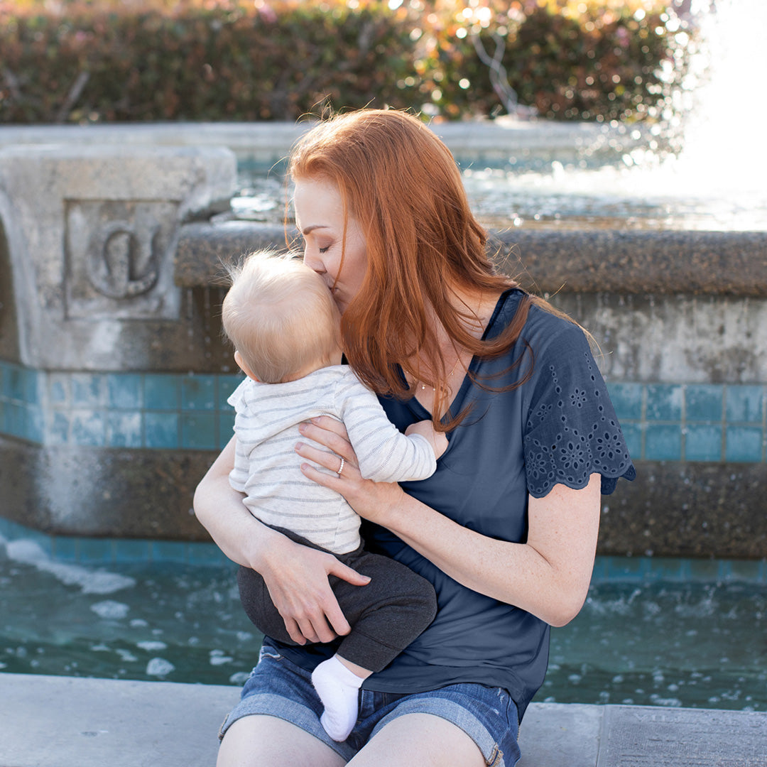Everyday Eyelet Nursing & Maternity T-shirt | Navy-Tops-Kindred Bravely