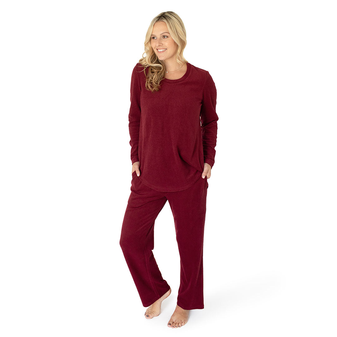 Fleece Nursing & Maternity Pajama Set | Deep Red-Pajamas-Kindred Bravely