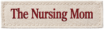 A rectangular embroidered patch with a cream-colored canvas background and red text reading 'The Nursing Mom' in a serif font.