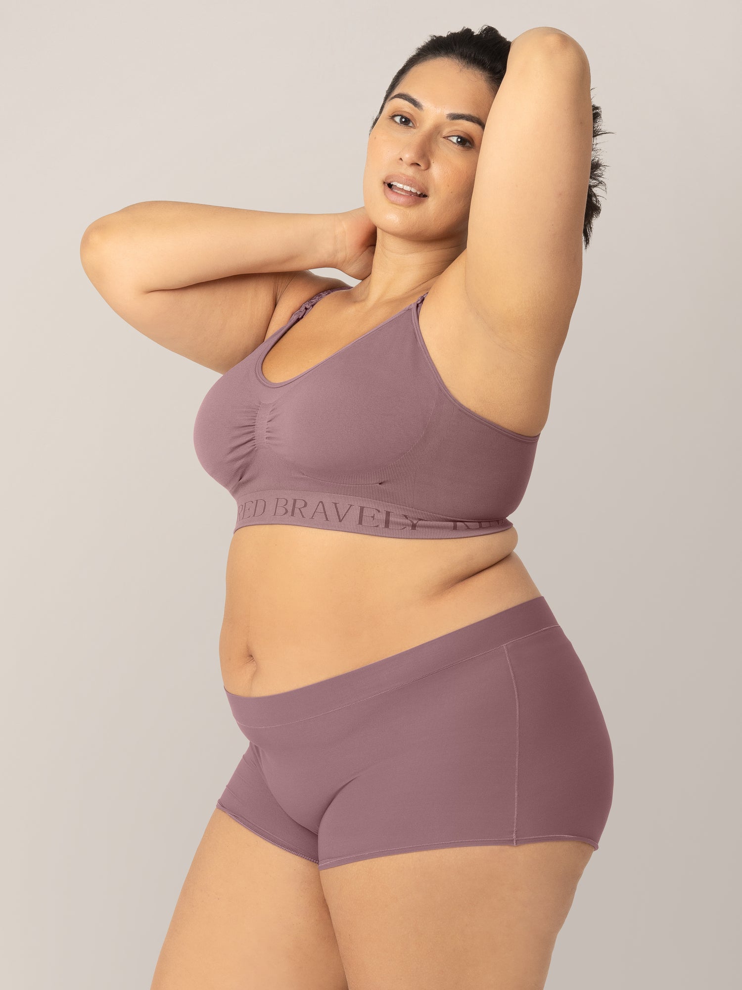 Model wearing the Twilight Grow with Me™ Maternity & Postpartum Boyshort showing the side view of the underwear.