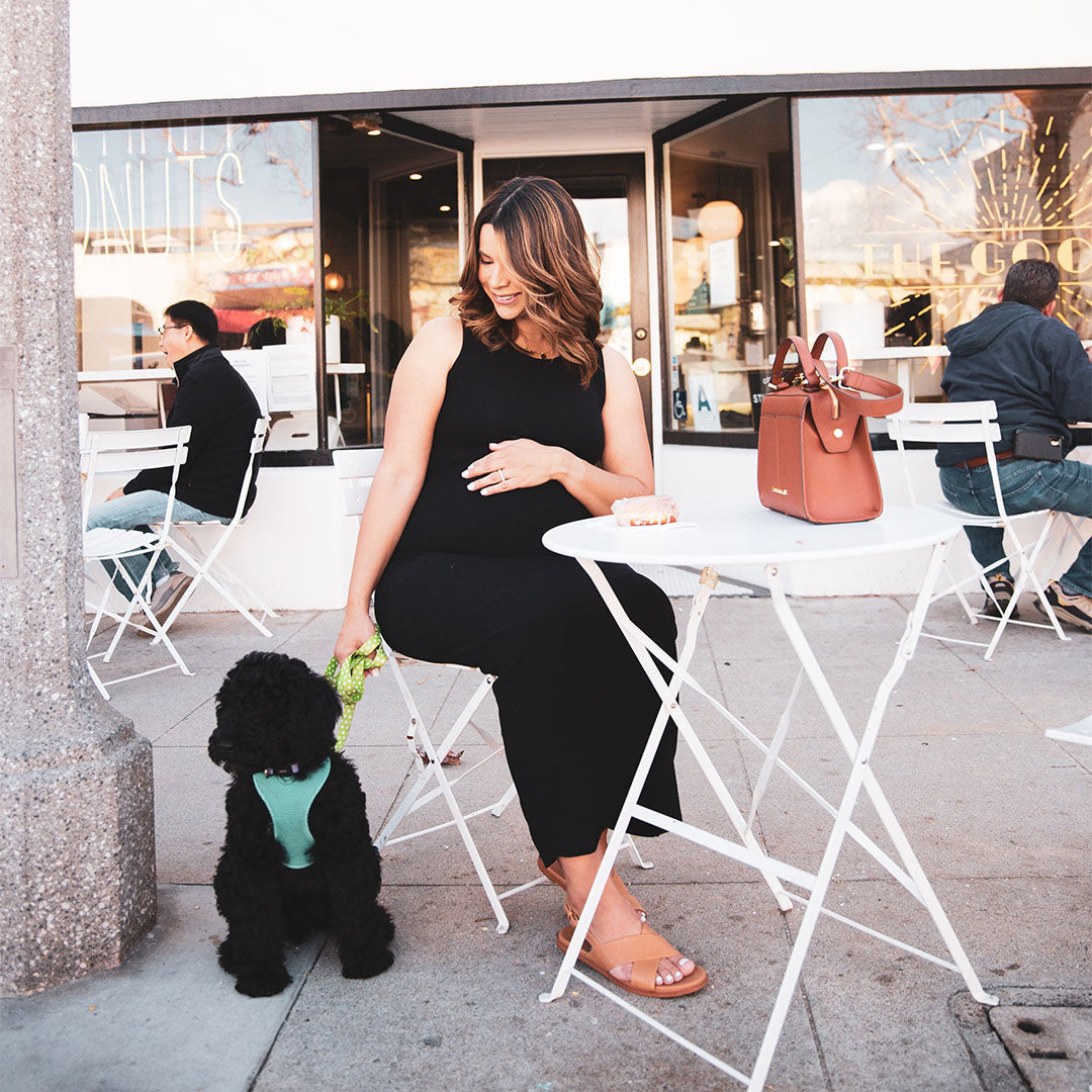 Gwen Ribbed Bamboo Maternity Midi Dress | Black-Bottoms & Dresses-Kindred Bravely