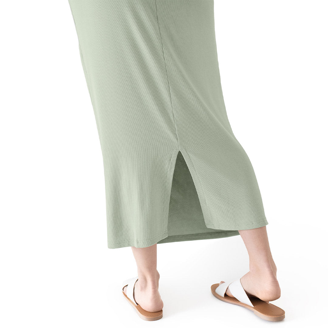 Gwen Ribbed Bamboo Maternity Midi Dress | Pistachio-Bottoms & Dresses-Kindred Bravely