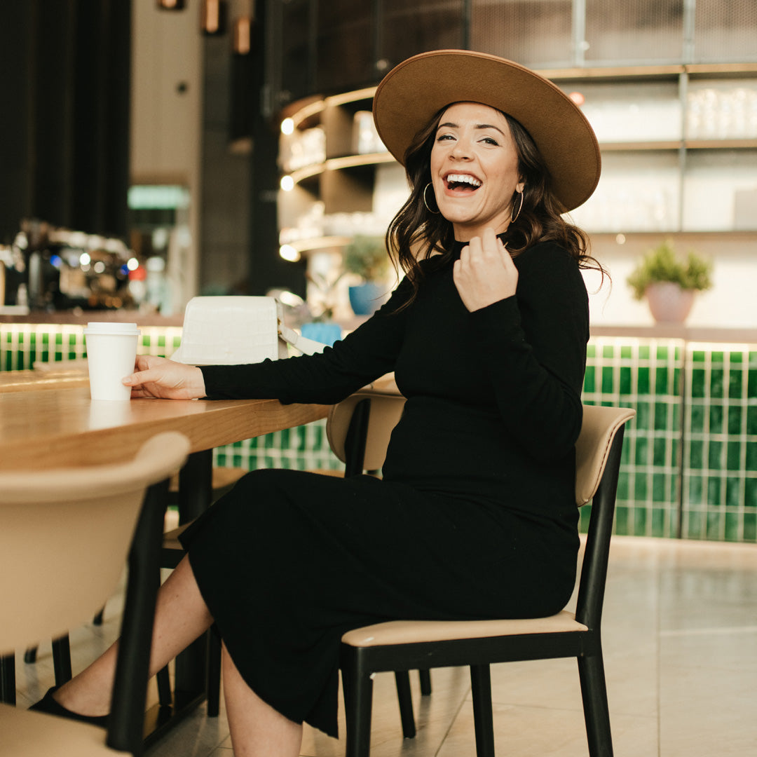 Jackie Knit Maternity Mock Neck Midi Dress | Black-Bottoms & Dresses-Kindred Bravely