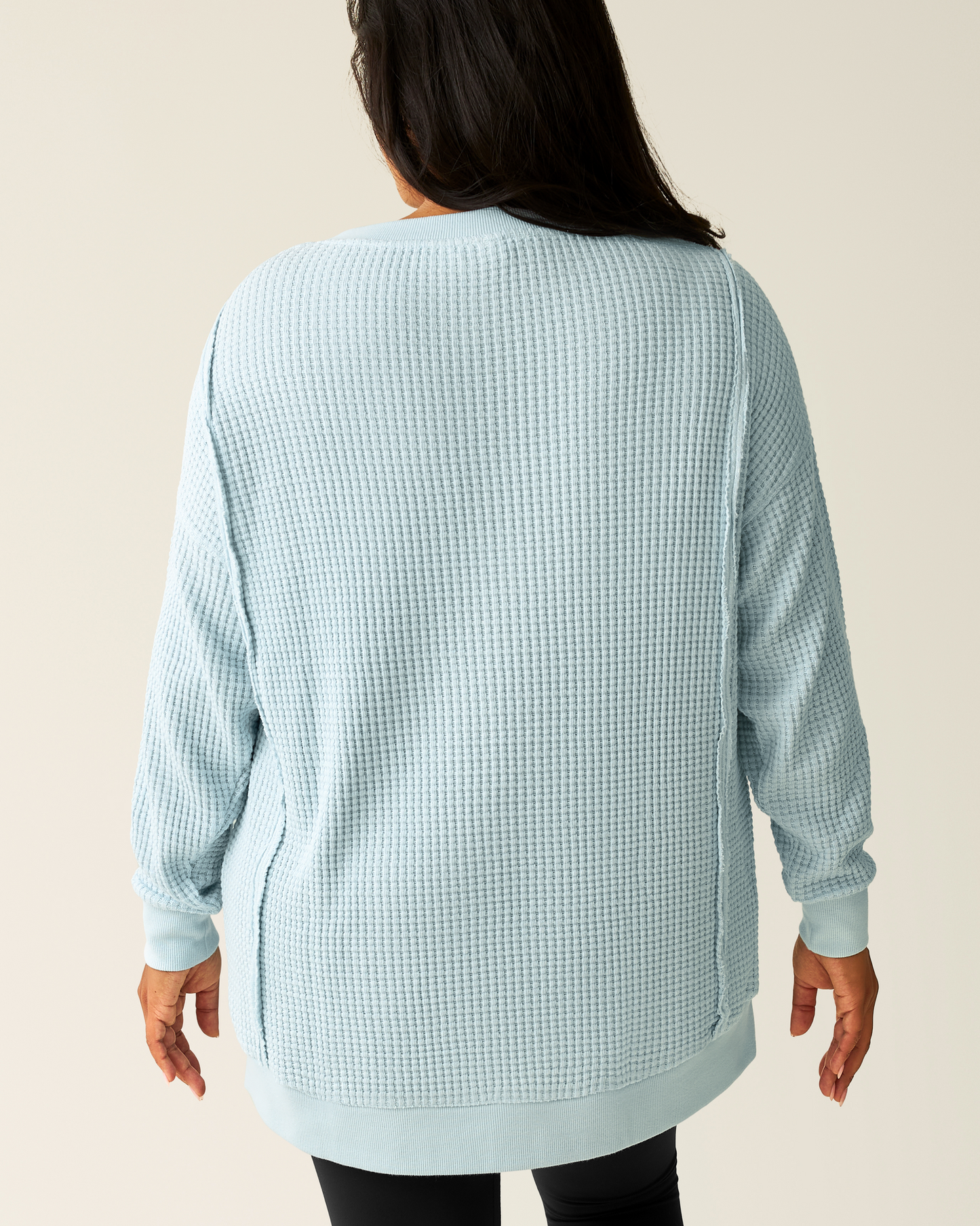 Back view of model wearing Joelle Thermal Maternity & Nursing Top in Powder Blue