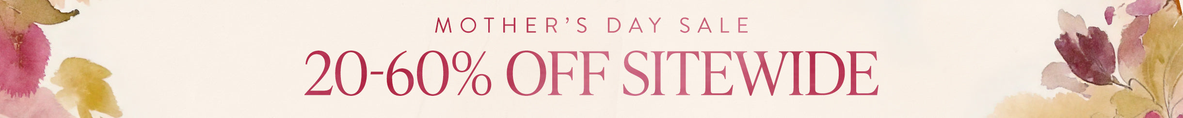 Mother's Day Sale banner | 20-60% Off Sitewide, with floral design