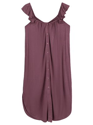 Ruffle Strap Labor & Delivery Gown in Burgundy Plum