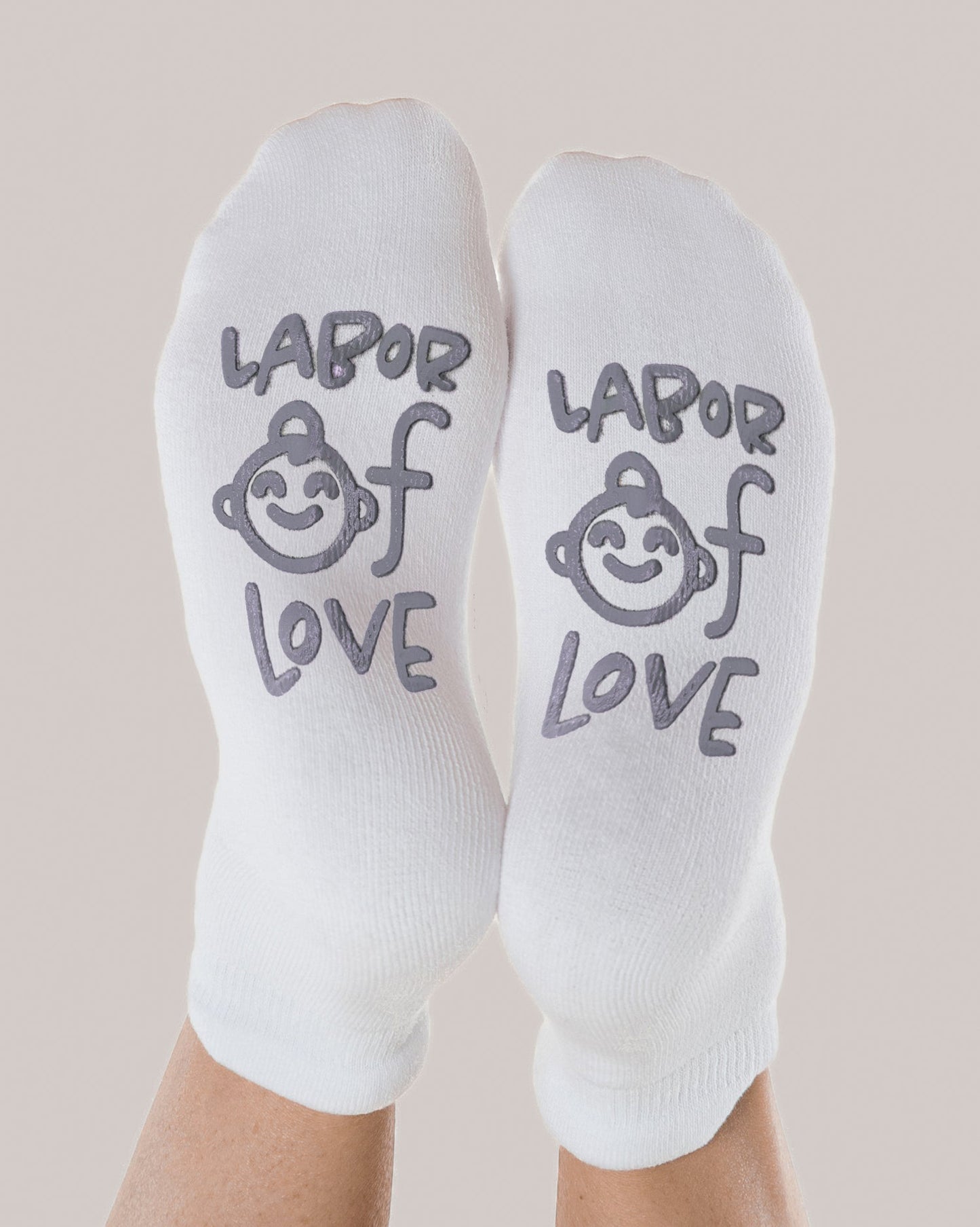 Labor of Love Labor & Delivery Socks in Lilac, shown on model