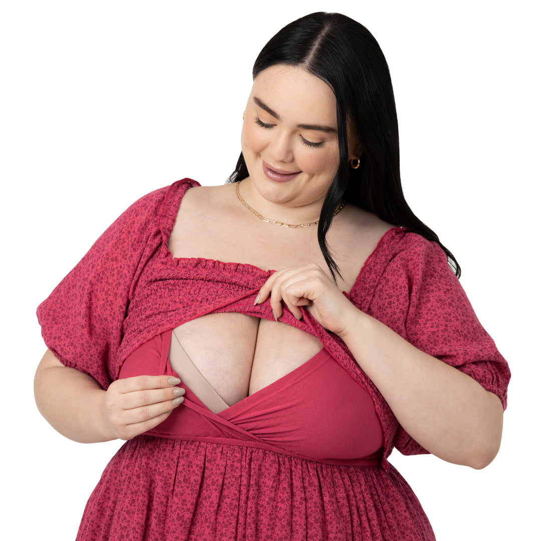 Madeline Smocked Nursing & Maternity Dress | Raspberry-Bottoms & Dresses-Kindred Bravely