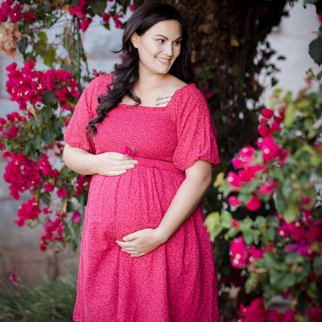 Madeline Smocked Nursing & Maternity Dress | Raspberry-Bottoms & Dresses-Kindred Bravely