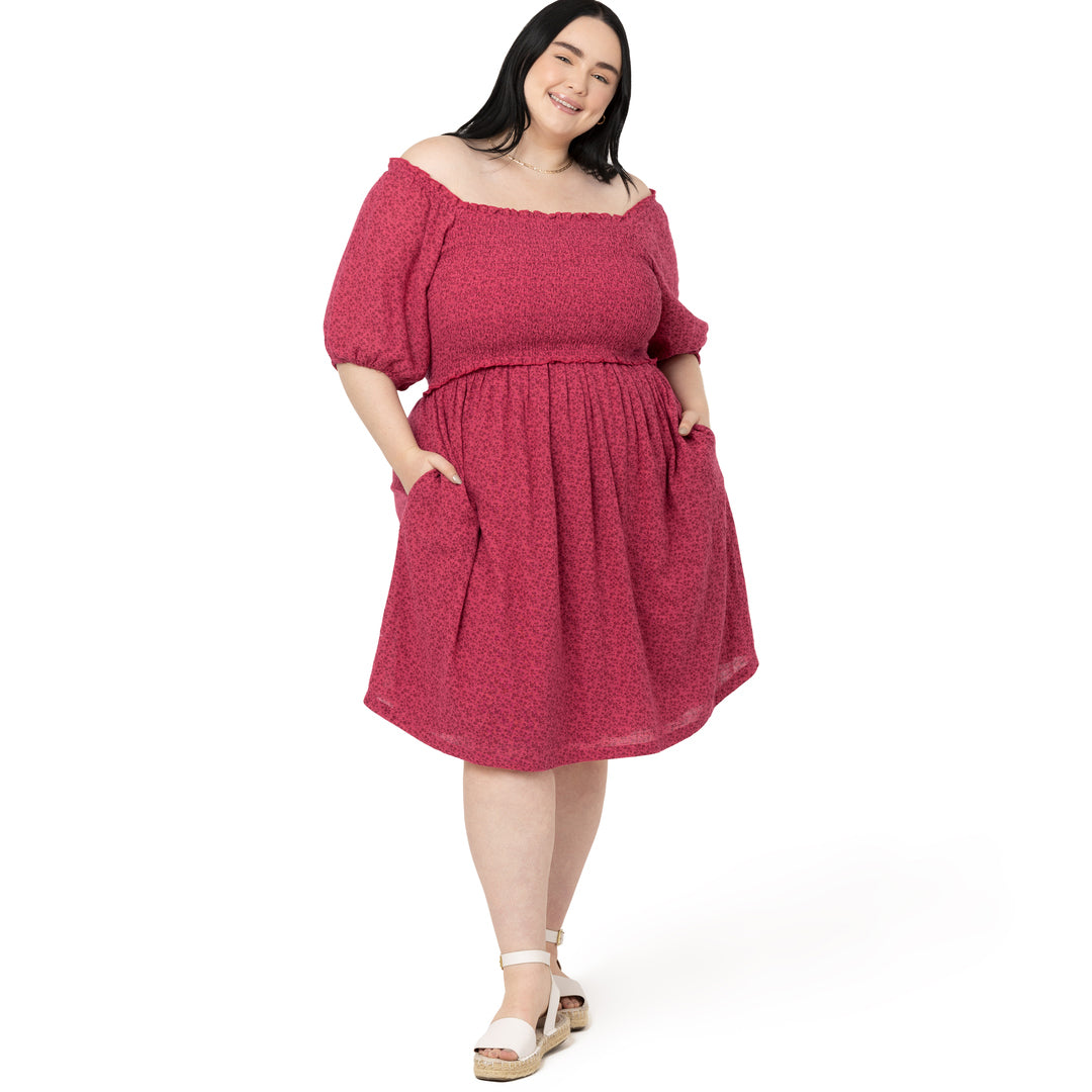 Madeline Smocked Nursing & Maternity Dress | Raspberry-Bottoms & Dresses-Kindred Bravely