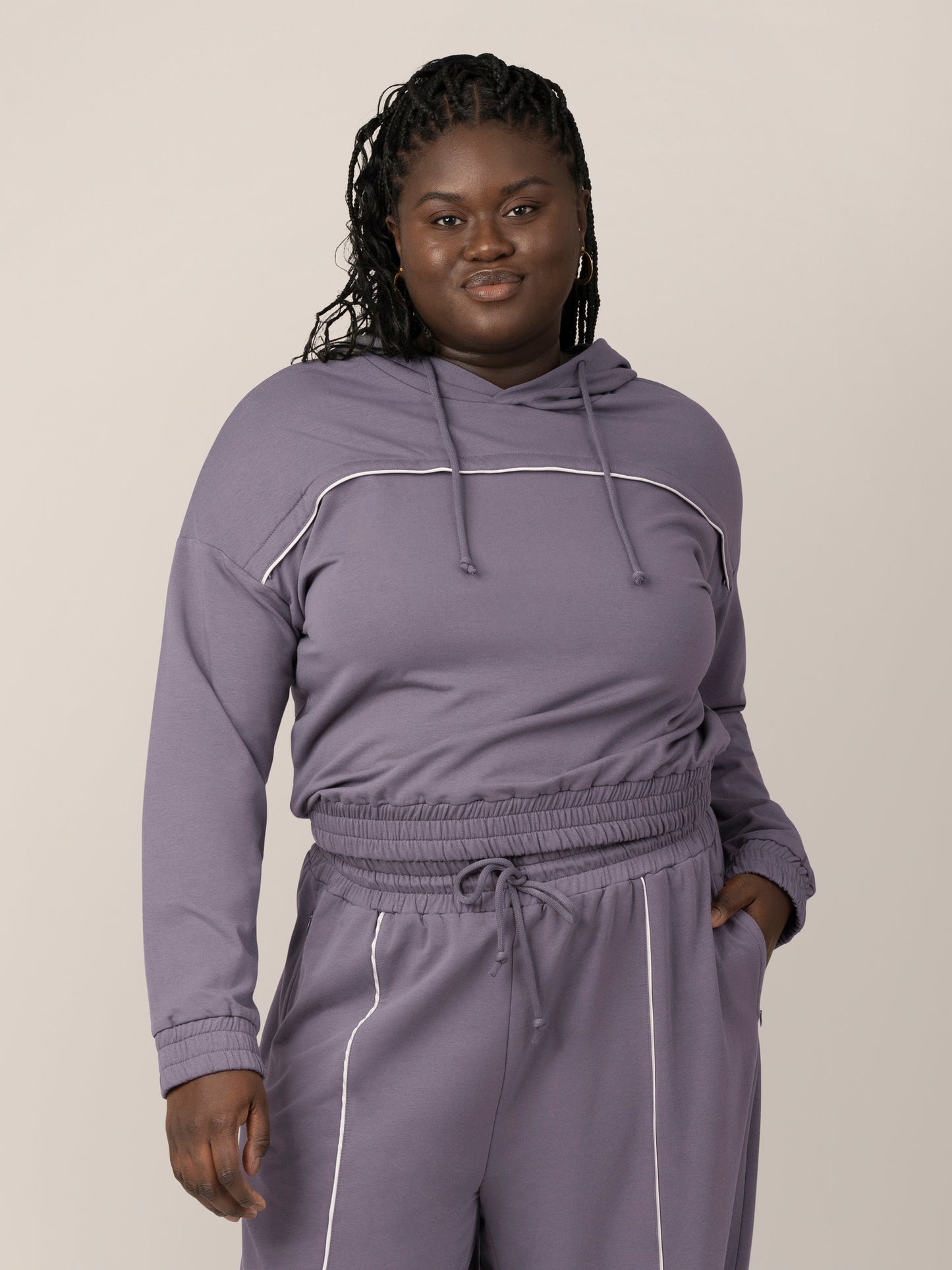 Mila Cropped Nursing Hoodie | Granite - Kindred Bravely @model_info:Bintou is wearing an X-Large.