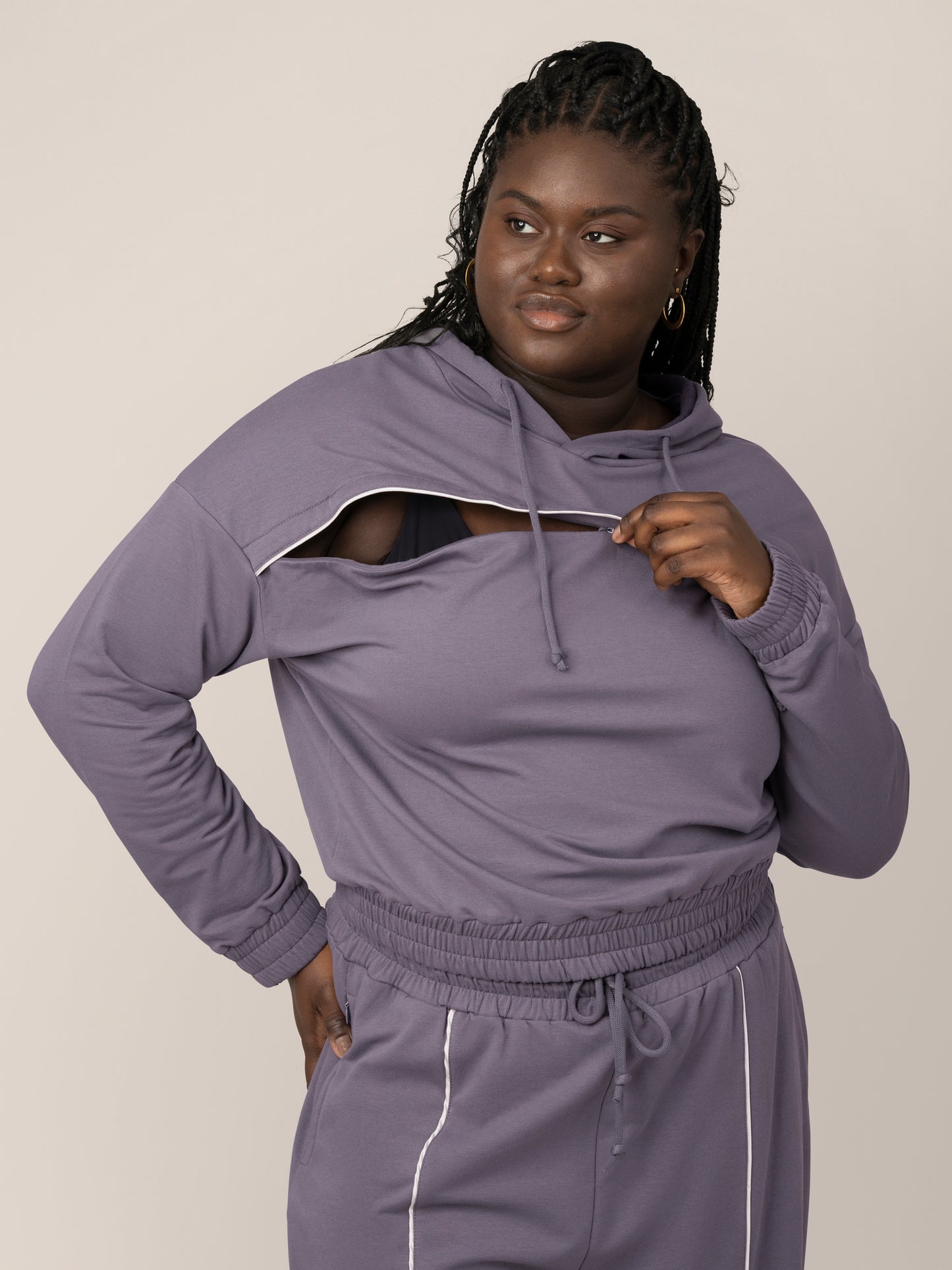 Mila Cropped Nursing Hoodie | Granite - Kindred Bravely