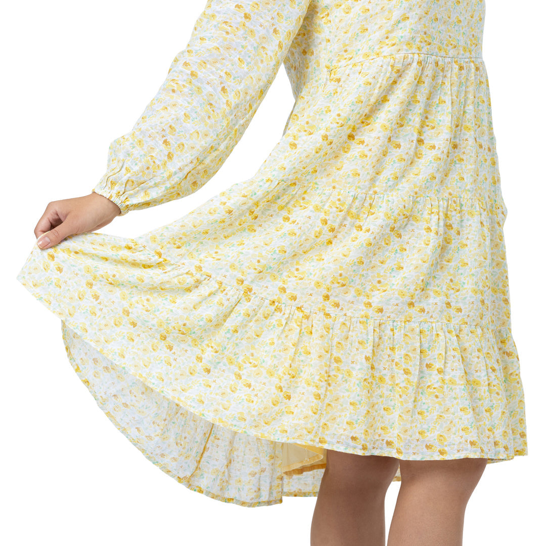 Millie Tiered Nursing & Maternity Long Sleeve Dress | Marigold-Bottoms & Dresses-Kindred Bravely