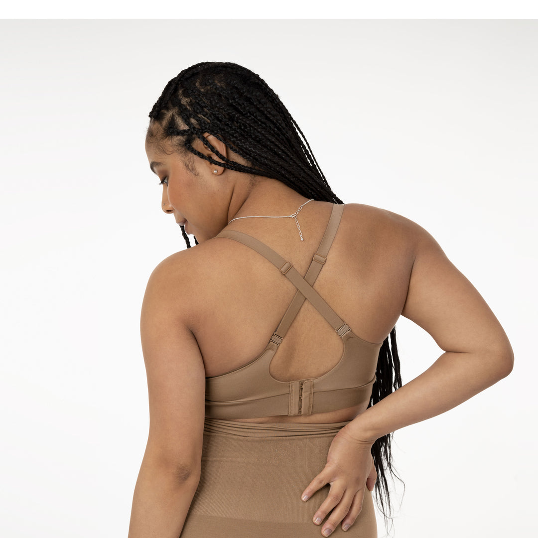 Minimalist Hands-Free Pumping & Nursing Plunge Bra | Latte-Bras-Kindred Bravely
