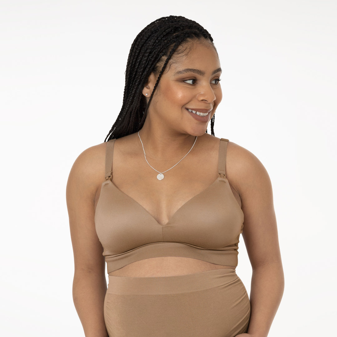 Minimalist Hands-Free Pumping & Nursing Plunge Bra | Latte-Bras-Kindred Bravely