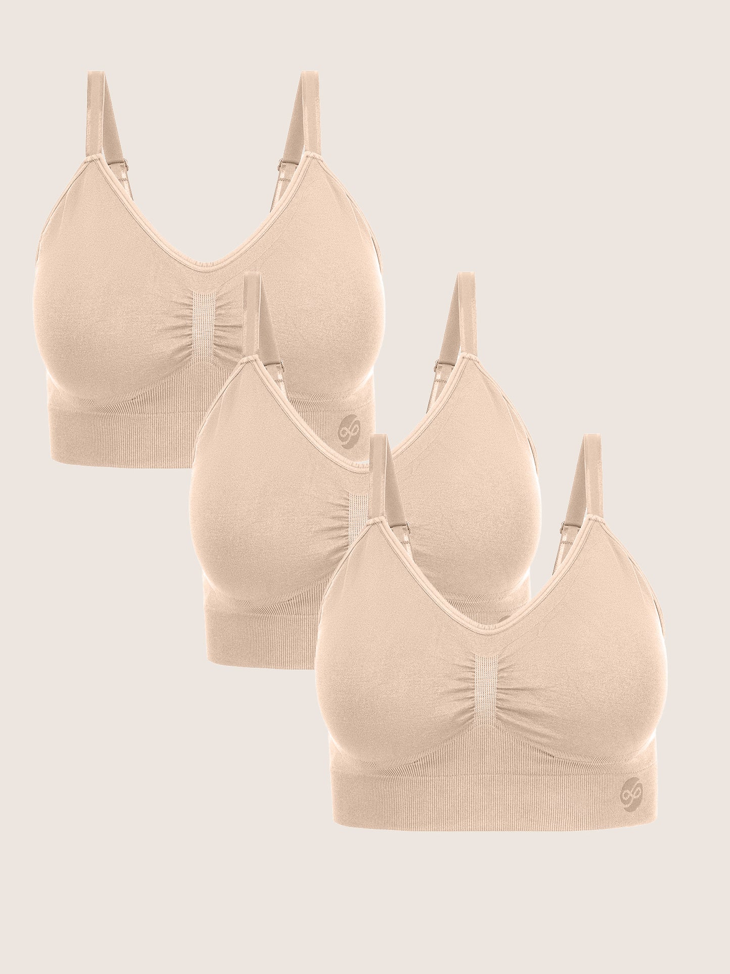 A Wash Wear Spare® Nellie Wireless Bra Pack in Beige, showing three Nellie Wireless Bras in beige against a beige background