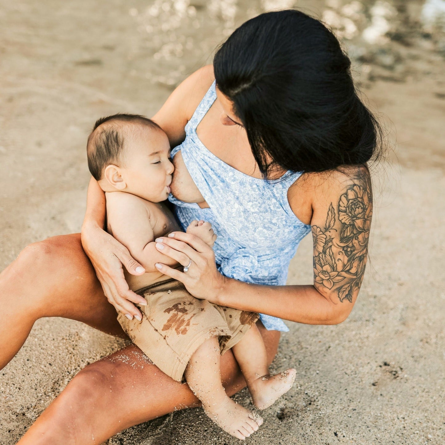 Nursing & Maternity One Piece Tie Swimsuit | Blue Poppy-Swimwear-Kindred Bravely