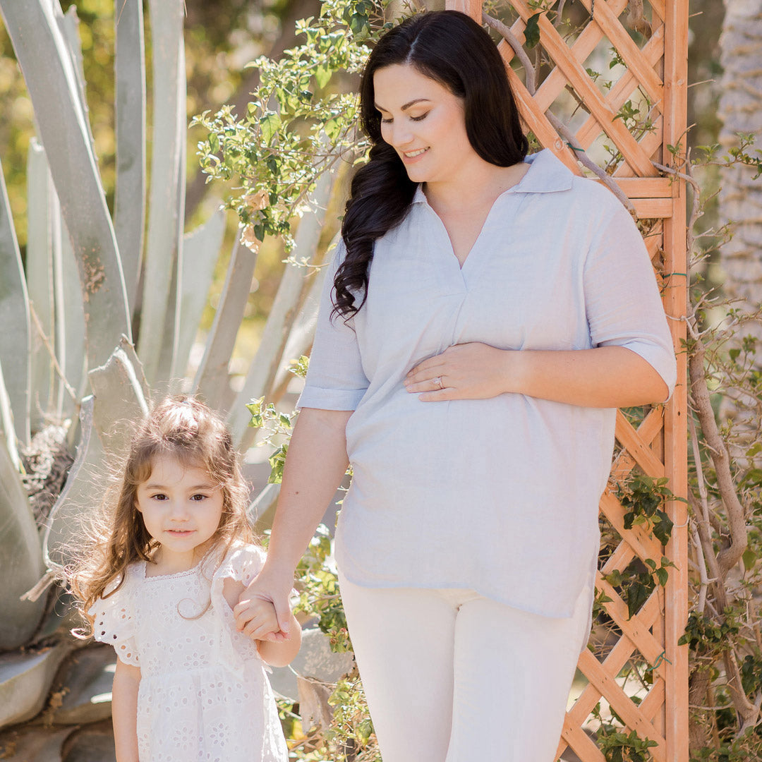 Oversized Nursing & Maternity Collared Top | Blue Pinstripe