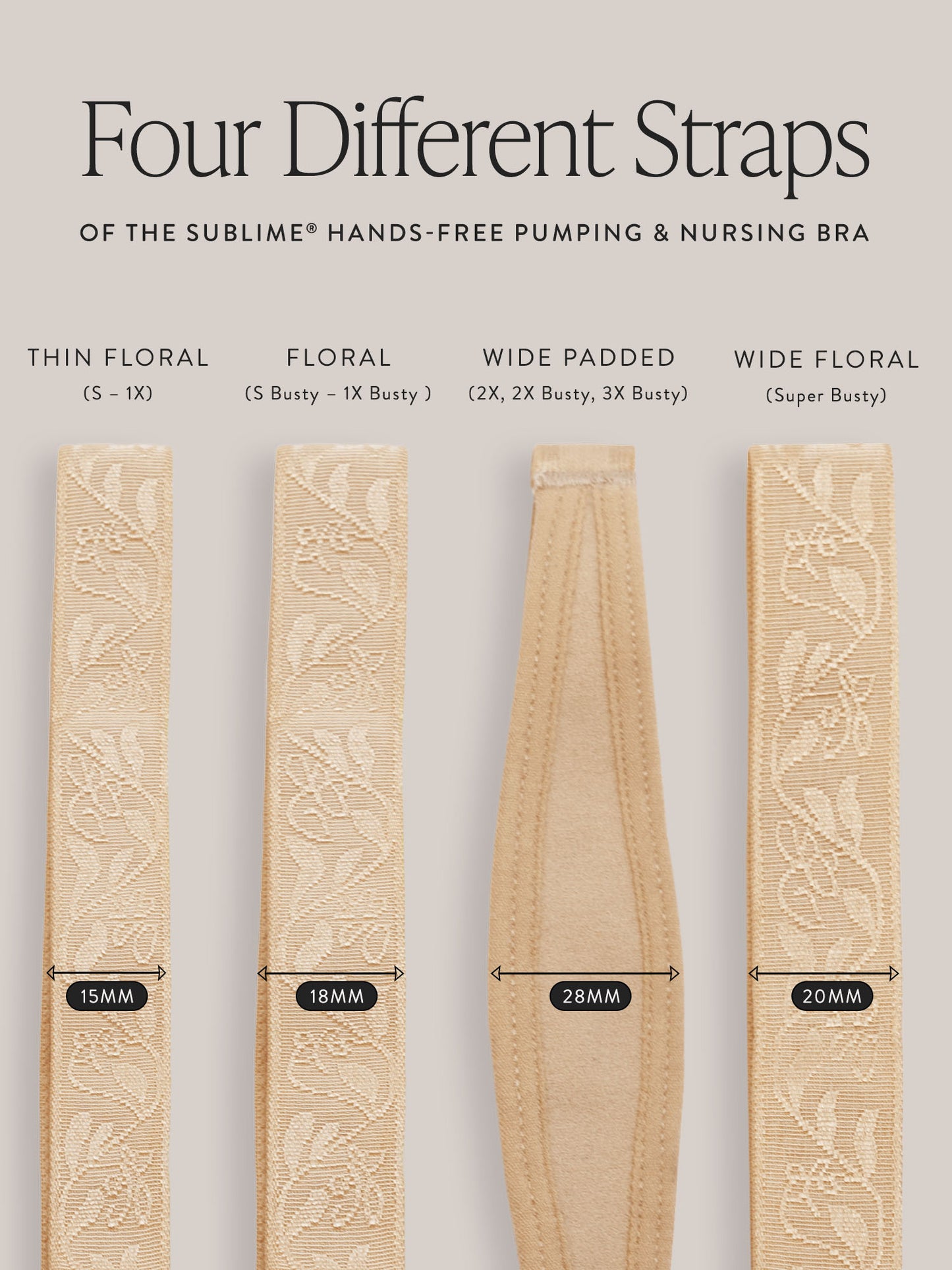 Four different straps of the Sublime Hands-Free Pumping Bra