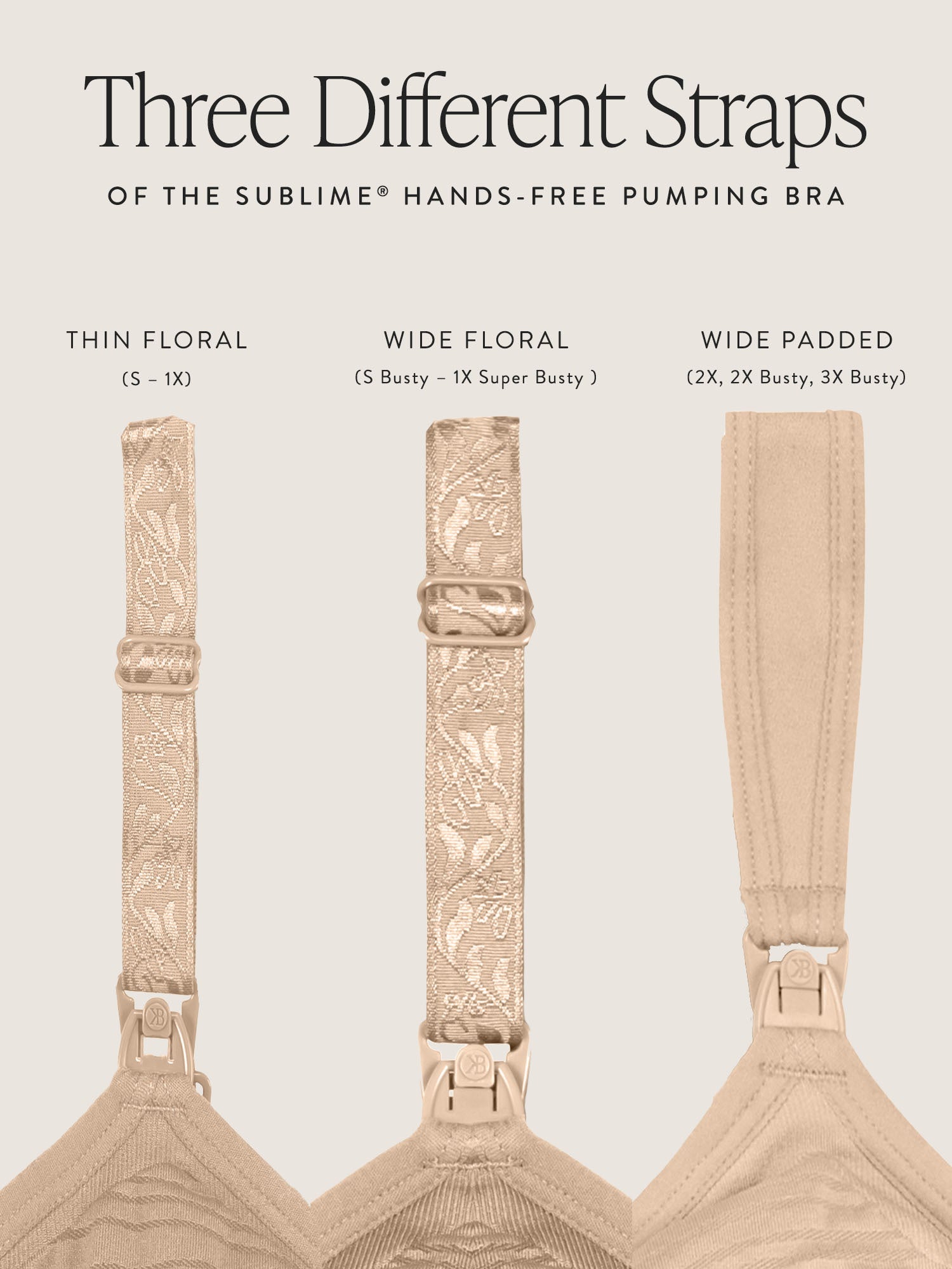 Three different straps of the Sublime Hands-Free Pumping Bra
