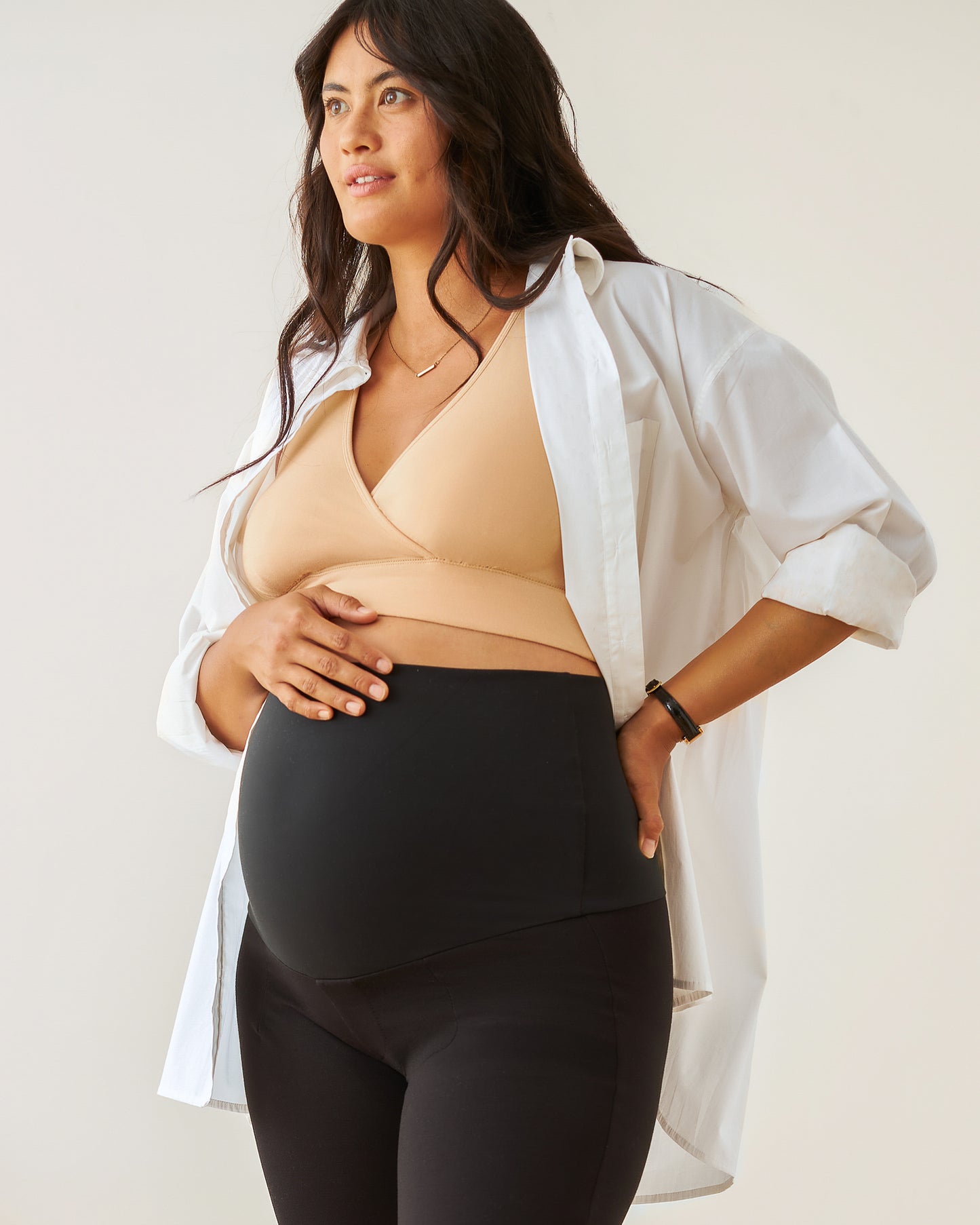 Poplin Maternity & Nursing Button Up Shirt | White