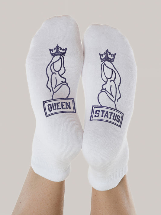 Queen Status Labor & Delivery Socks on model's feet