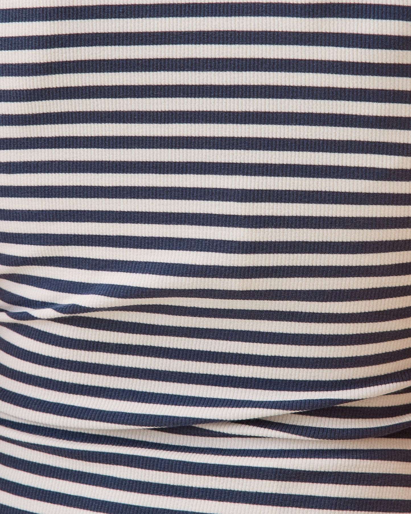Close up of Ribbed Bamboo Scoop Neck Nursing Tank in Navy White Stripe